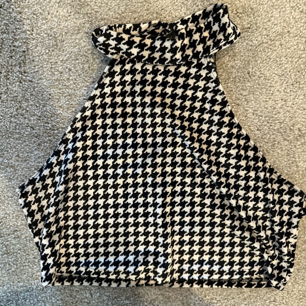 Naked wardrobe Black and White Houndstooth crop halter top